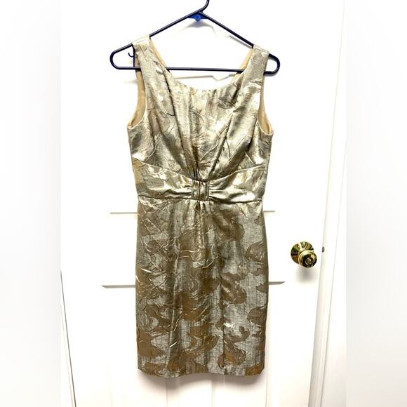 Donna Ricco Gold Metallic Dress, Floral Texture, Sleeveless, Cocktail, Size 4 - Picture 1 of 9